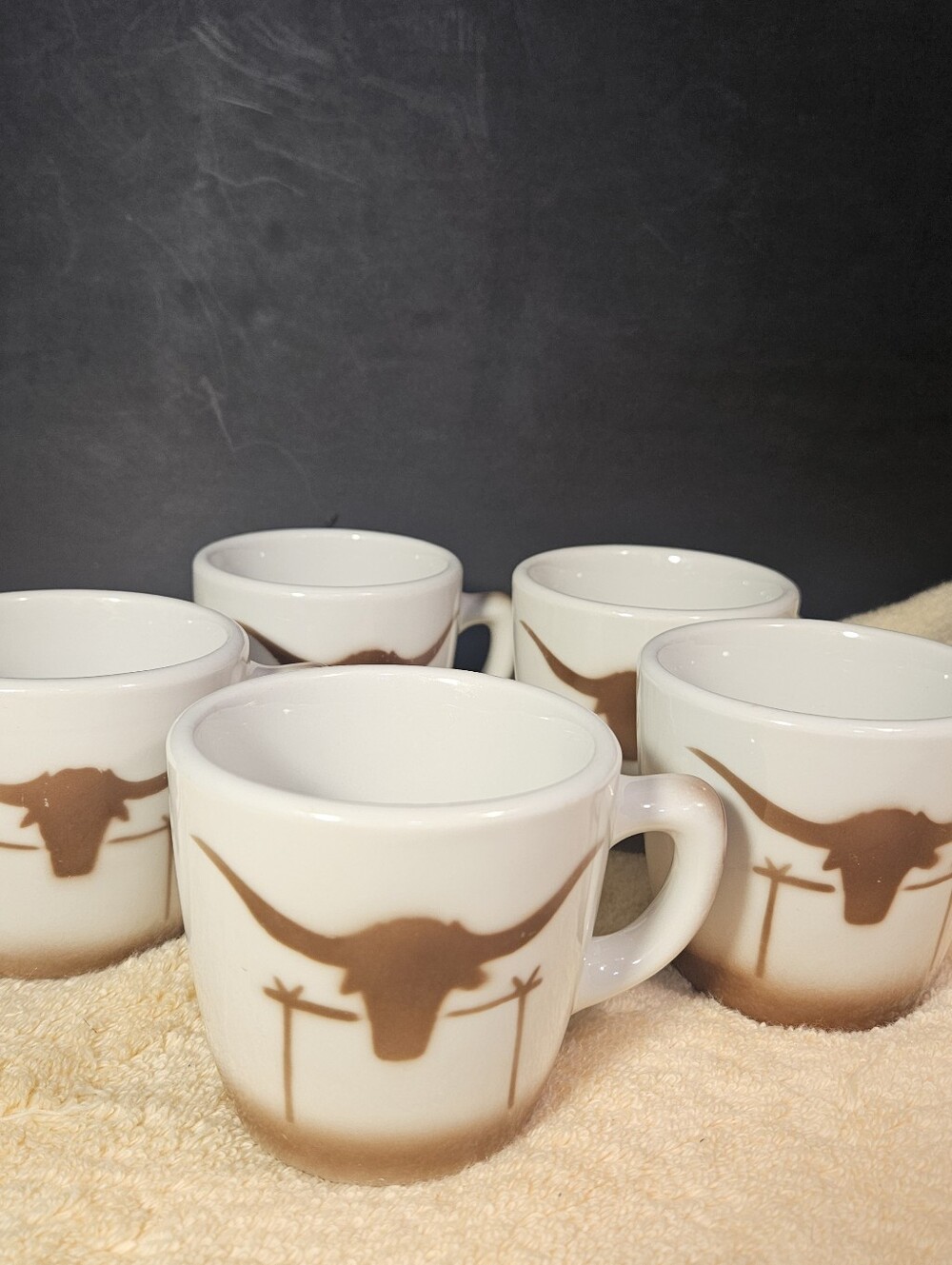 Vintage Embassy Vitrified China Western Longhorn Steer Coffee Mugs EMB82 Set